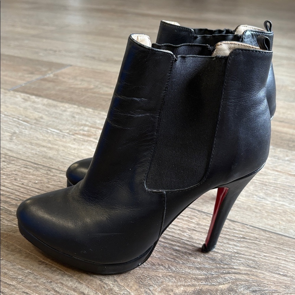 Christian Louboutin Fannylove 120 Black Leather High Heel Platform Ankle Boot